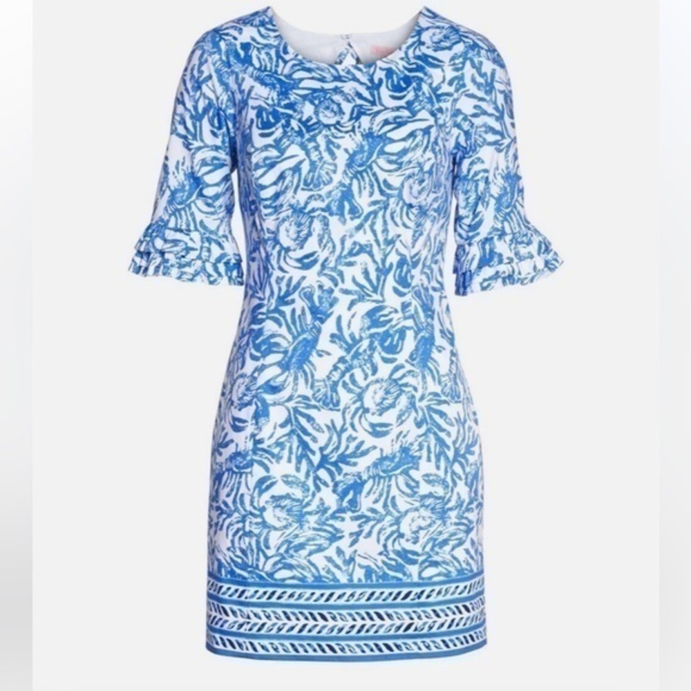 Lilly Pulitzer On A Roll Engineered Lobster Stretch Poplin Ruffle Dress 2 new